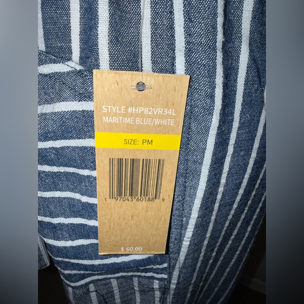 Hope & Harlow Maritime Blue White Striped Chambray Pants Beach Summer Resort - Picture 4 of 8
